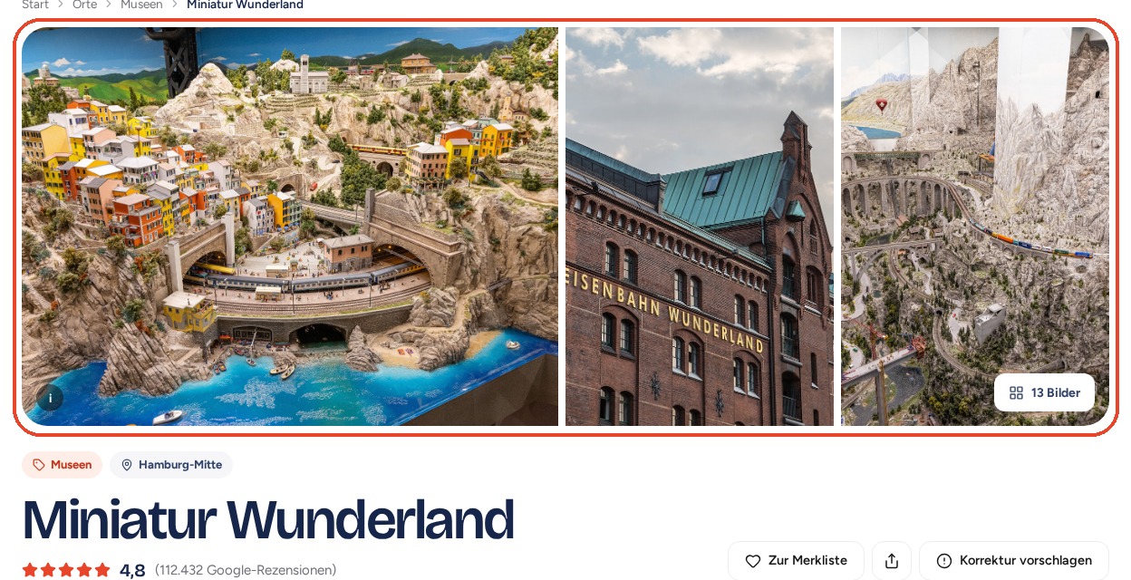 Miniatur Wunderland: Fotogalerie mit roter Umrandung